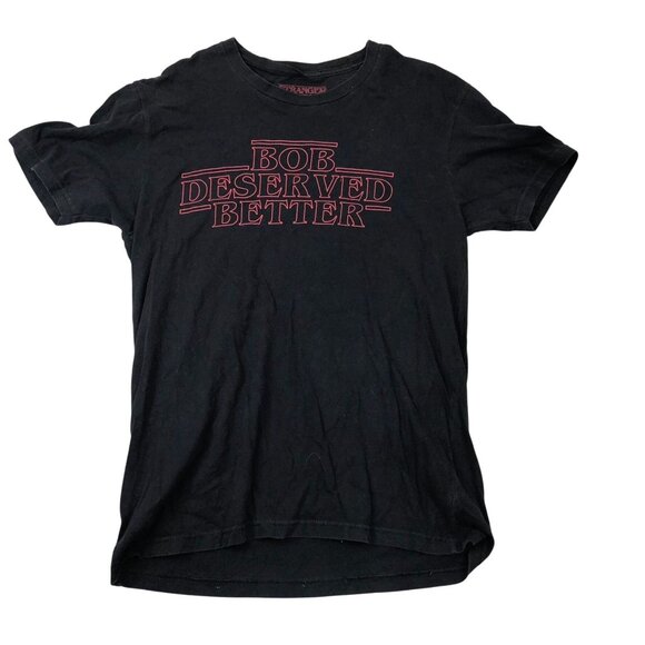 Stranger Things Netflix Mens T-Shirt Medium Bob Deserved Better Black Casual Tee - Picture 1 of 6